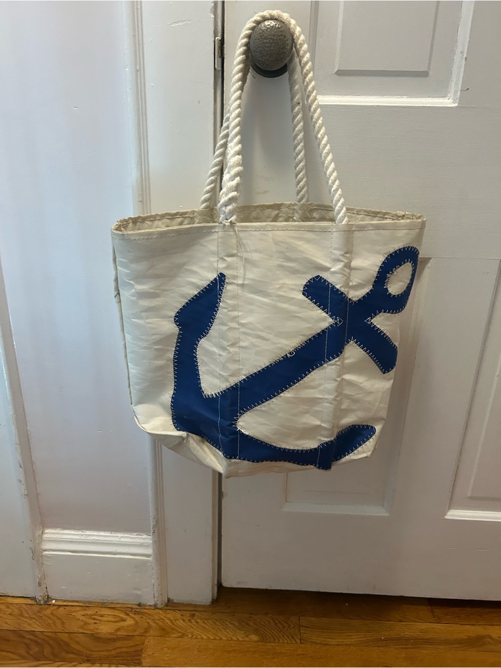 Sea Bags Nautical Anchor Tote Bag in Cream and Blue with Rope Handle